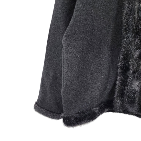 Lisa International Women's Boiled Wool Faux Fur Full Zip Jacket Black - L - Picture 5 of 9